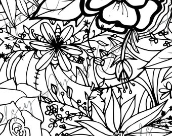 Digital Download | Coloring Pages | Flowers | Botanical | Instant | Maximalist | Style | Boho | Book | Print at Home