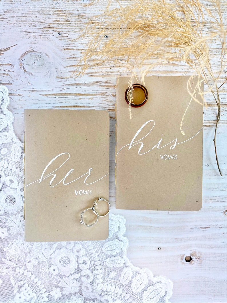 Handcrafted Vow Books Wedding Gift Idea Calligraphy Personalized Boho Wedding Couple Gift Boho Neutral Journal Blank image 2