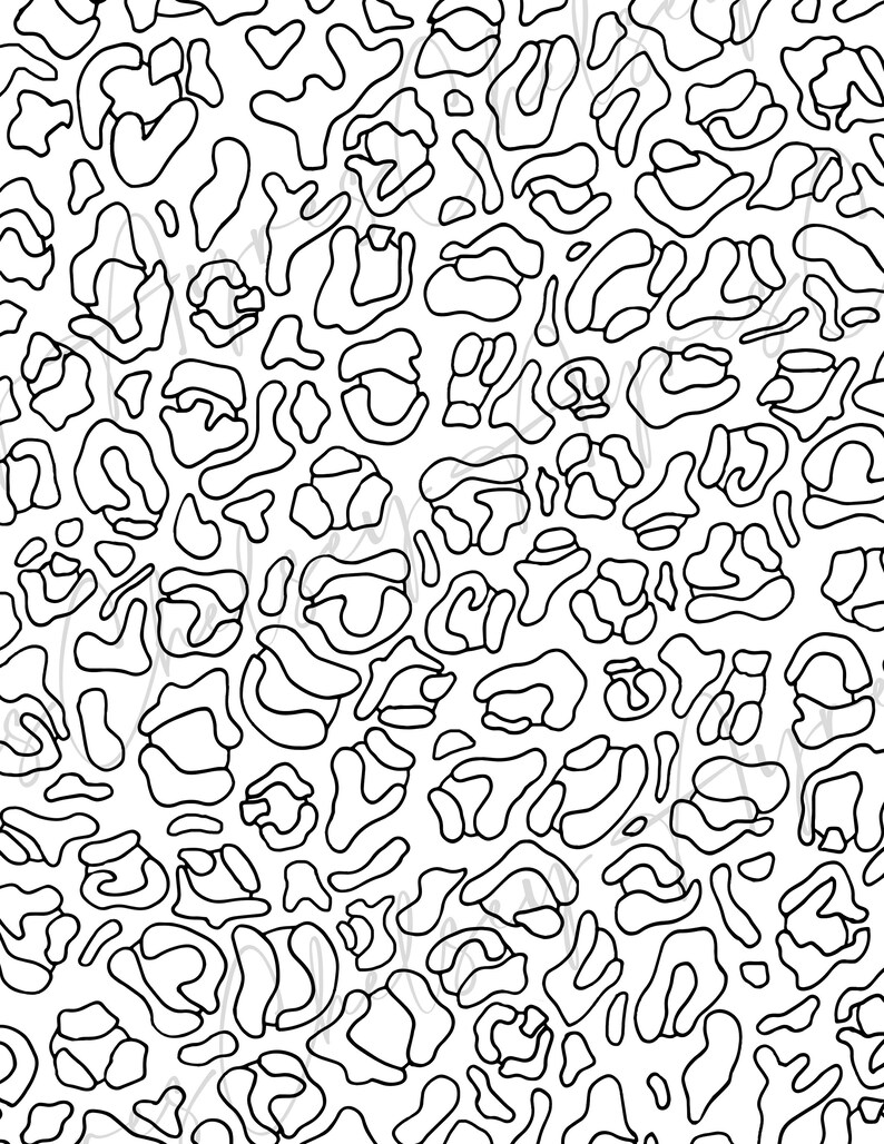 May include: Black and white seamless pattern with a leopard print design. The pattern features abstract shapes that resemble animal spots.