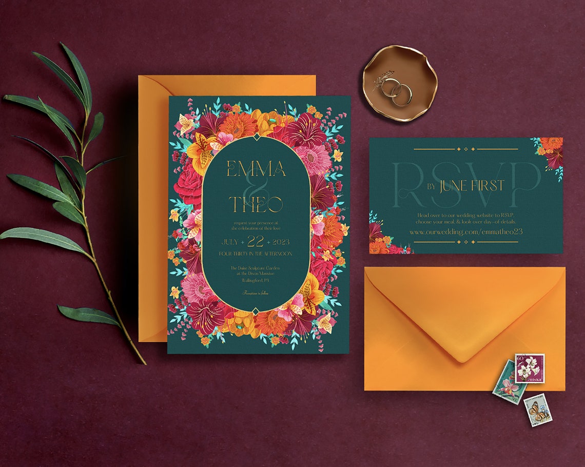 Teal Wedding Invitation Digital Editable Template Download image 1