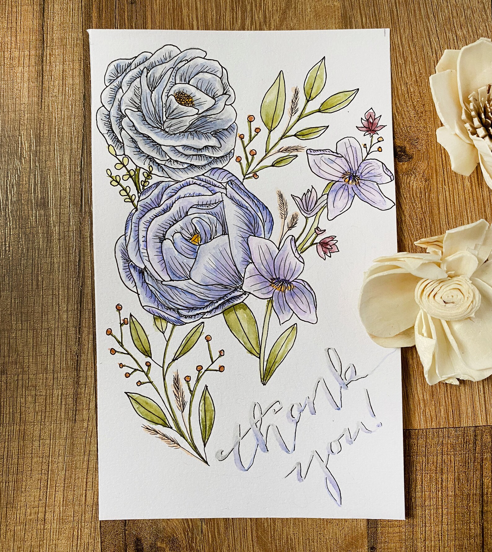 Blue | Purple | Floral Art | Hand Drawn | Hand Painted | Watercolor ...