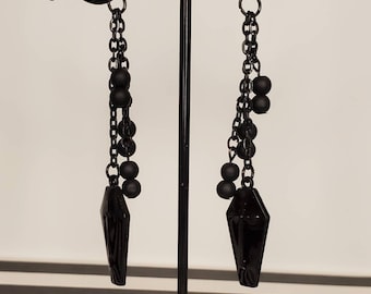 Black coffin earrings, drop earrings, gothic, creepy, gothic jewelry, edgy