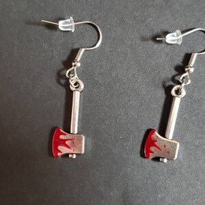 Bloody Hatchet Earrings, gothic earrings, horror jewelry, gothic jewelry, axe earrings, gifts for her, gifts for him