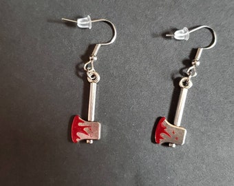 Bloody Hatchet Earrings, gothic earrings, horror jewelry, gothic jewelry, axe earrings, gifts for her, gifts for him