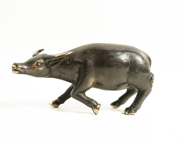 ブロンズ像 うし 牛ブロンズ 7インチ / 幅18cm、動物の彫像、リビングルーム、家の装飾