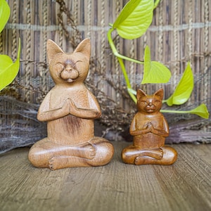 Wooden Yoga Cat , Meditation Cat, Hand Carved Statue, Wood Carving, Unique Figurine, Rustic, Home Décor, Gift for kid