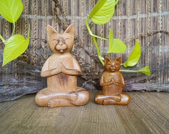 Wooden Yoga Cat , Meditation Cat, Hand Carved Statue, Wood Carving, Unique Figurine, Rustic, Home Décor, Gift for kid