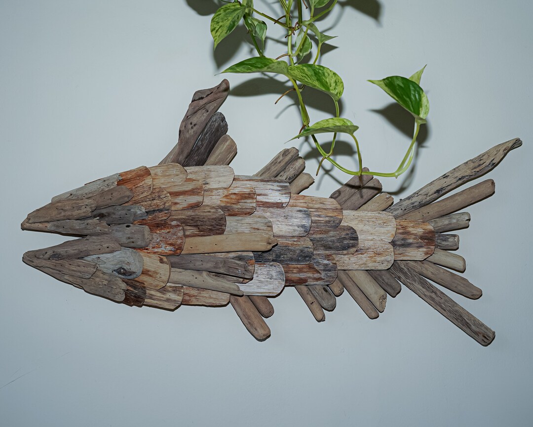 Handmade Driftwood Wall Art 15 Inch / 38 Cm, Drift Wood Fish, Whale