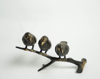 Figura de pájaro de bronce de 3,1 pulgadas / 7,874 cm, figura de tres pájaros, pájaro de bronce, decoración del hogar con pájaros, guardería infantil