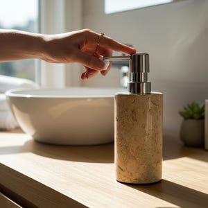 Dispenser di sapone in marmo da 5 pollici / 12 cm di lunghezza, dispenser di sapone in pietra naturale, bagno moderno ed elegante, dispenser di lozione, inaugurazione della casa