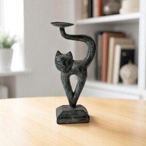Candle Holder Abstract 9 Inch / 22 cm,  Abstract Cat, Bronze Statue, Room Decor, House Decor, Birthday Gift, Gift for Her, Gift for Him