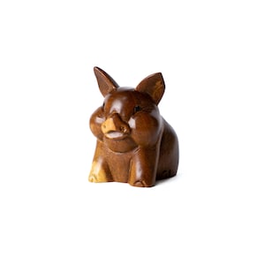 Wooden Fat Pig 2.5 Inch / 6 cm, Wood Statue, Wood Carving, Figurine, Home Decor, Ornament, Birthday Gift, Handmade, Gift for kid