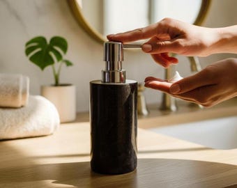 Black Marble Soap Dispenser 5 Inch / 12 cm, Natural Stone Soap Dispenser, Modern Elegant Bathroom, Lotion Pump Dispenser, Housewarming