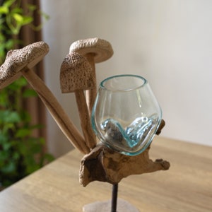 Wood Molten Glass 8 Inch, Blown Glass, Melted Glass, Terrarium, Hand Blown Recycled Glass, Succulent Planter, Office Decor, Gift for Mom