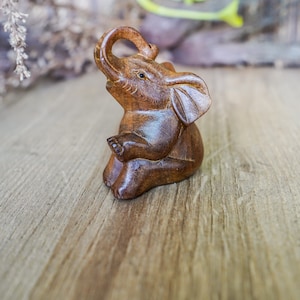 Small Elephant Wood Statue 2.8 Inch / 7 cm, Wood Carving, Figurine, Home Decor, Ornament, Birthday Gift, Handmade.