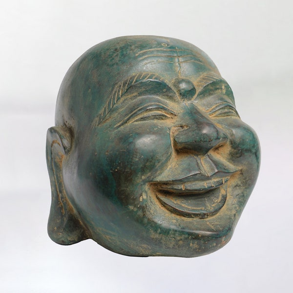 Head bronze 7 Inch / 17 cm , Head Figurine, Head brass, Head sculpture, Happy Face, Brass Art, Meditation, Feng Shuai, Maitreyan