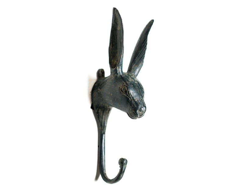 Gancho de latón Conejo 7 pulgadas / 17 cm, Gancho de animal, Gancho de pared, Gancho de oro, Accesorios de habitación para niños, Gancho de bronce, Conejo de oro, Gancho de guardería ANTIQUE GREEN