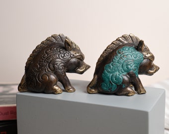 2 Color - Pig Bronze 2 Inch / 5 cm, Pig Brass, Pig Sculpture, Room Decor, House Decor, Garden Decor, Table Decor, House Warming, Gift