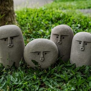 石の顔の置物、石の彫刻の顔、面白い顔、石の彫刻、庭の装飾、家の装飾