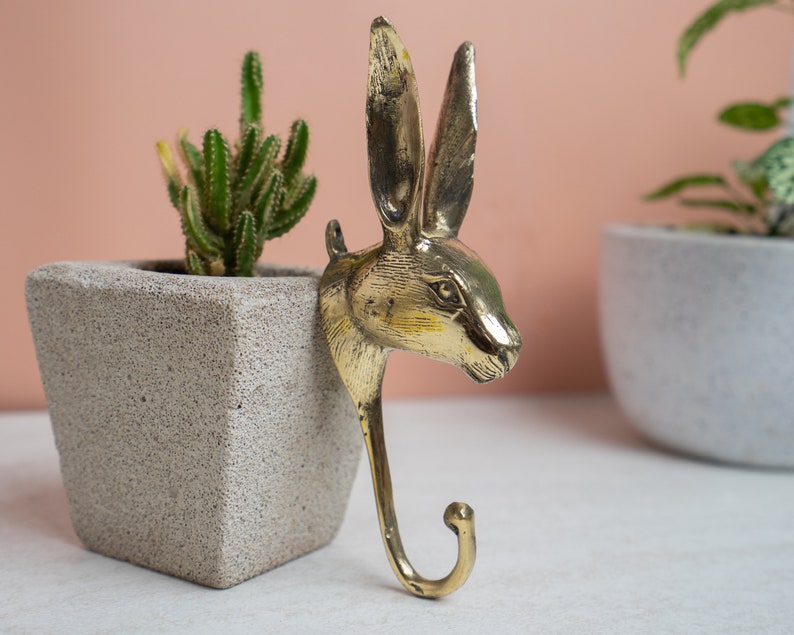 Gancho de latón Conejo 7 pulgadas / 17 cm, Gancho de animal, Gancho de pared, Gancho de oro, Accesorios de habitación para niños, Gancho de bronce, Conejo de oro, Gancho de guardería imagen 5