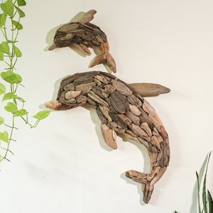 Handmade Driftwood Wall Art, Dolphin Driftwood, Driftwood Animal, Room Decor, Wall Decoration, New Home Decor, Housewarming, Gift Idea image 1
