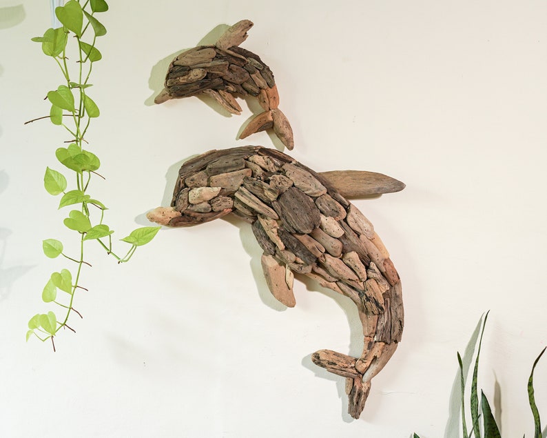 Handmade Driftwood Wall Art, Dolphin Driftwood, Driftwood Animal, Room Decor, Wall Decoration, New Home Decor, Housewarming, Gift Idea image 1