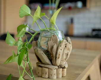 Molted Glass with Wooden Natural, Wooden Glass Decoration, Fish Tank Decor, Mini Fish Tank, Plant Decoration Or Terrariums