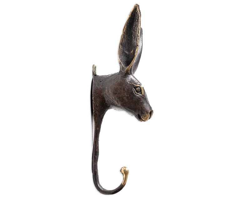 Gancho de latón Conejo 7 pulgadas / 17 cm, Gancho de animal, Gancho de pared, Gancho de oro, Accesorios de habitación para niños, Gancho de bronce, Conejo de oro, Gancho de guardería BLACK POLISH FINISH