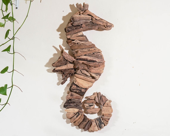 Handmade Driftwood Wall Art 24 Inch / 60 cm, Drift Wood , Sea Horse Wall Art, Home Decor, Room Decor, Living Room, Gift Idea