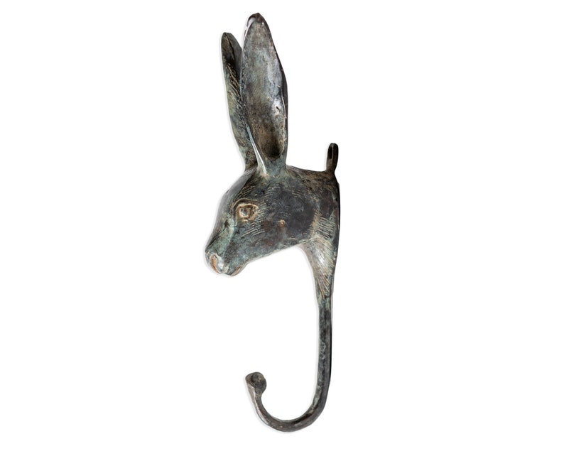 Gancho de latón Conejo 7 pulgadas / 17 cm, Gancho de animal, Gancho de pared, Gancho de oro, Accesorios de habitación para niños, Gancho de bronce, Conejo de oro, Gancho de guardería ANTIQUE BLUE