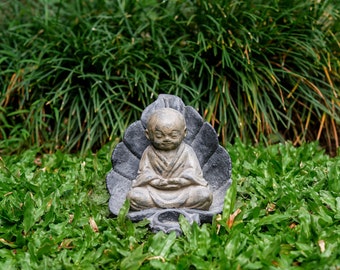 Meditating Buddha On Leaf 5 Inch / 12 cm, Mini Buddha, Buddha Statue, Concrete Figurine, Garden Decor, Outdoor Decor, Housewarming