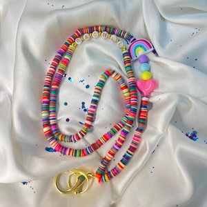 Rainbow Beaded Lanyard, Personalized Teacher Lanyard, Colorful ID Badge Holder, Customizable Lanyard, Handmade Accessory