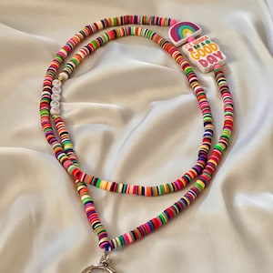 Rainbow Beaded Lanyard, Personalized Teacher Lanyard, Colorful ID Badge Holder, Customizable Lanyard, Handmade Accessory