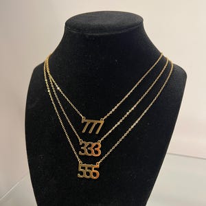 18K Gold Plated Angel Number Necklace - Angel Number, Stainless Steel, Numerology Jewelry, Water-Resistant, Lucky Number Pendant Choker