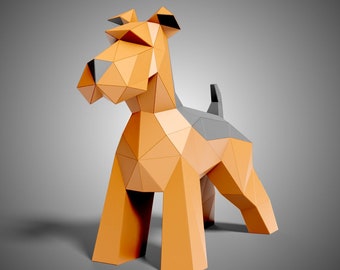 Schnauzer Papierskulptur,druckbare PDF-Vorlage,handgemachte Terrier Hund Papercraft,3D-Puzzle,Low Poly Home Decor,DIY Teens Gift