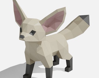 Fennec Fox Pose 1 paper model, 3D Papercraft Tempalte, PDF File,Instant Download, 3D  Low Poly, Low Poly Papercraft, Wild Animal, DIY Gift