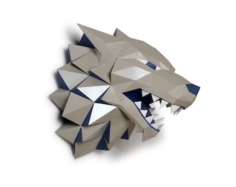 Sculpture en papier Stark wolf, modèle PDF imprimable, Papercraft Figurine animale faite à la main, puzzle 3D, décoration murale Low Poly, cadeau ados bricolage