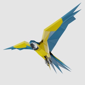 Escultura de papel de loro, plantilla PDF imprimible, artesanía de papel con figuras de animales salvajes hechas a mano, rompecabezas 3D, decoración del hogar de baja poli, regalo para adolescentes DIY