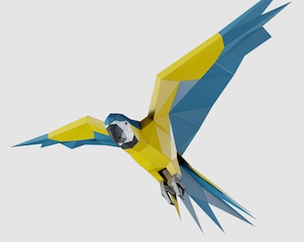 Parrot Paper Sculpture,Printable PDF template,Handmade Wild Animal Figurine Papercraft,3D puzzle,Low Poly Home Decor,DIY Teens Gift