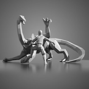 Dragon and Warrior Paper Sculpture, 3D Papercraft Tempalte, PDF File,Instant Download, Wall Decor, Low Poly Papercraft, dinosaur Animals