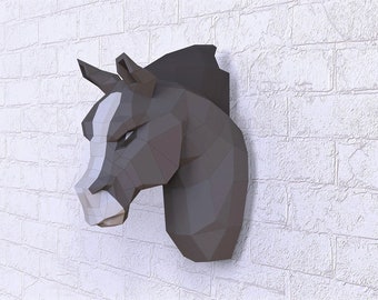 Horse head  Paper Sculpture,Printable PDF template,Handmade Animal Figurine Papercraft,3D puzzle,Low Poly Wall Decor,DIY Teens Gift