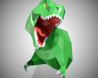 T-Rex Trophy Paper Model, Low Poly Dinosaur Wall Decor  (PDF SVG Template)