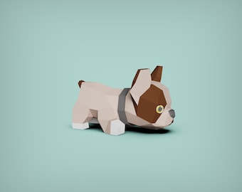 Bulldog Paper Sculpture, DIY 3D Papercraft Model (PDF Template)