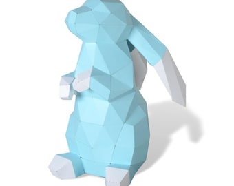 Bunny Figurine Paper Sculpture,Printable PDF template,Handmade Animal Figurine Papercraft,3D puzzle,Low Poly Home Decor,DIY Teens Gift