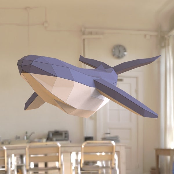 Sculpture en papier de baleine à bosse, modèle PDF imprimable, figurine d'animal de mer à la main Papercraft, puzzle 3D, décoration murale Low Poly, cadeau ados bricolage