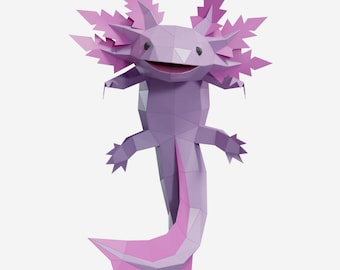 Axolotl 2 Paper Sculpture,Printable PDF template,Handmade Wild Animal Figurine Papercraft,3D puzzle,Low Poly Home Decor,DIY Teens Gift