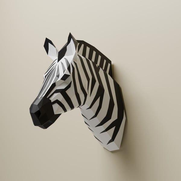 Zebra Paper Sculpture, Low Poly 3D Puzzle (PDF  SVG Template)