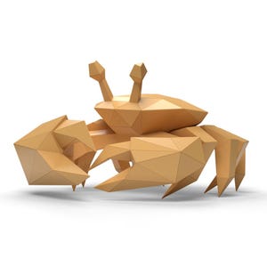 Sculpture crabe en papier, Modèle PDF imprimable, Créations artisanales d'animaux sauvages à la main, Puzzle 3D, Décoration d'intérieur low poly, Cadeau bricolage pour ados
