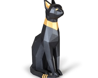 Egypt Cat Paper Model, 3D Low Poly Papercraft Template (PDF File)