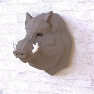 Boar Head Paper Sculpture,Printable PDF template,Handmade Wide Animal Figurine Papercraft,3D puzzle,Low Poly Wall Decor,DIY Teens Gift